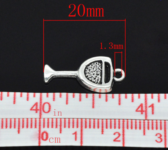 Picture of Zinc Based Alloy Charms Tableware Wine Glass Goblet Antique Silver Color 20mm( 6/8") x 9mm( 3/8"), 50 PCs