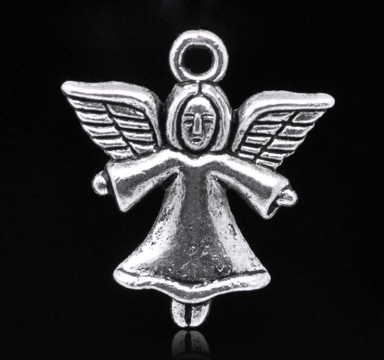 Picture of Antique Silver Color Angel Charms Pendants 21x20mm, sold per packet of 30