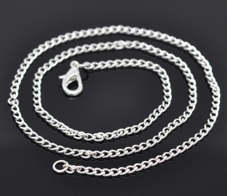 Link Curb Chain Necklace Silver Plated 45.6cm(18") long, Chain Size: 3x2mm(1/8"x1/8"), 12 PCs