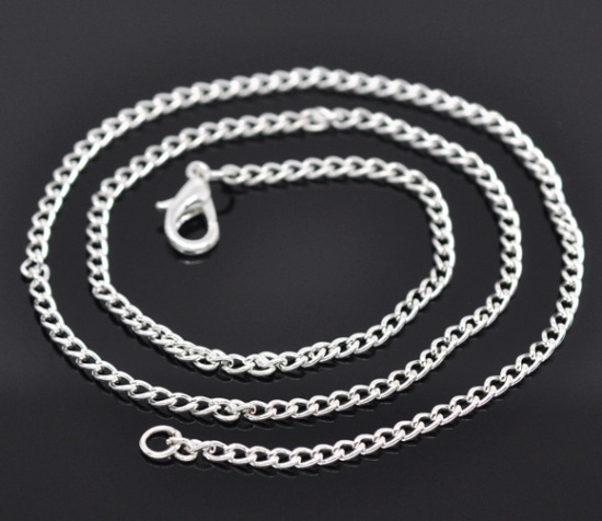 Picture of Link Curb Chain Necklace Silver Plated 45.6cm(18") long, Chain Size: 3x2mm(1/8"x1/8"), 12 PCs