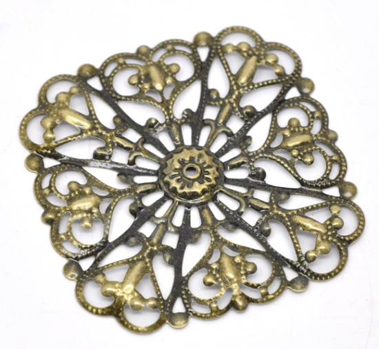 Image de Cabochons d'Embellissement Estampe en Filigrane Creux en Alliage de Fer Carré Fleurs Gravé Bronze Antique 5cm x 5cm, 30 Pcs