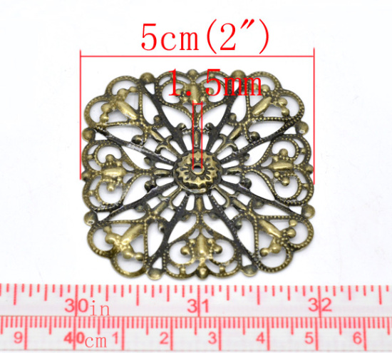 Picture of Antique Bronze Filigree Stamping Wraps Connectors 5x5cm, sold per packet of 30