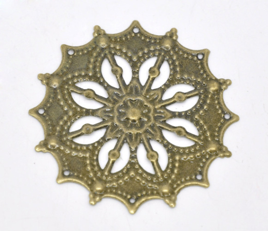 Picture of Iron Based Alloy Embellishments Flower Antique Bronze Flower Hollow 4.3cm(1 6/8") Dia, 50 PCs