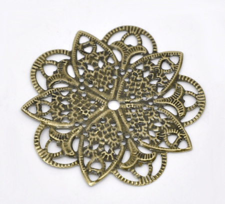 Iron Based Alloy Connectors Flower Antique Bronze Filigree Color Plated 4.6cm x 4.6cm, 50 PCs