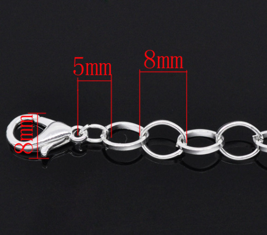 Picture of Zinc Metal Alloy Lobster Clasp Link Curb Chain Bracelets Silver Plated 20cm(7 7/8") long, 12 PCs