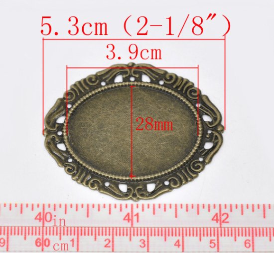 Picture of Iron Based Alloy Cabochon Settings Connectors Oval Antique Bronze (Fits 39mm x 28mm) 5.3cm(2 1/8") x 4.4cm(1 6/8"), 30 PCs