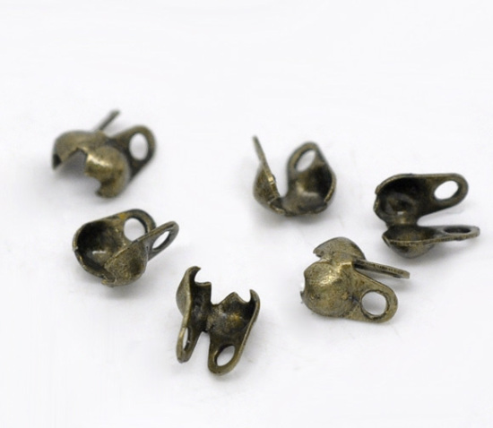 Picture of Brass Beads Tips (Knot Cover) Clamshell With 2 Closed Loops Antique Bronze (Fit 1.5mm Ball Chain) 4mm( 1/8") x 3.5mm( 1/8"), 1000 PCs                                                                                                                         