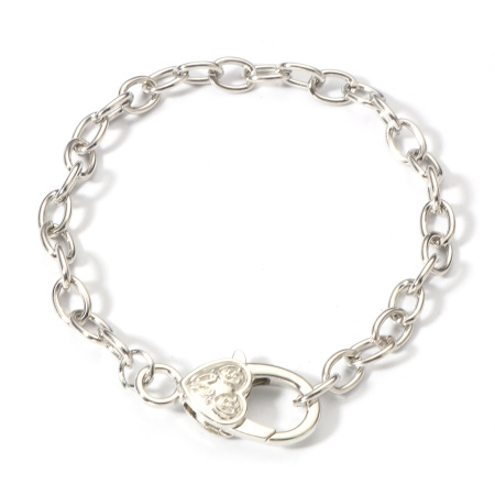 Zinc Metal Alloy Heart Lobster Clasp Cable Chain Bracelets Silver Tone 20cm(7 7/8") long, 5 PCs