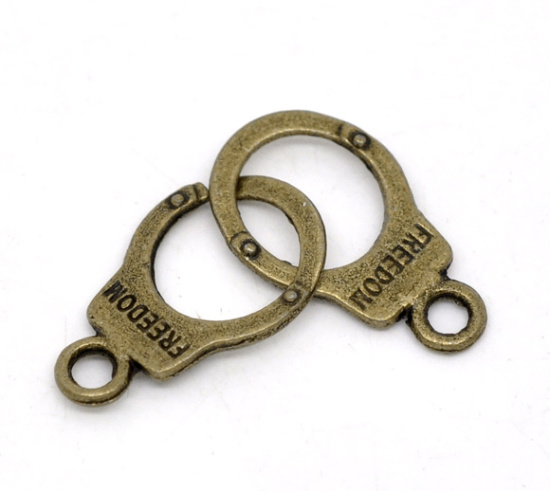 Bild von Bronzefarben "Freedom" Handschelle Charms Anhänger/Verbinder 17x10mm.Verkauft eine Packung mit 50