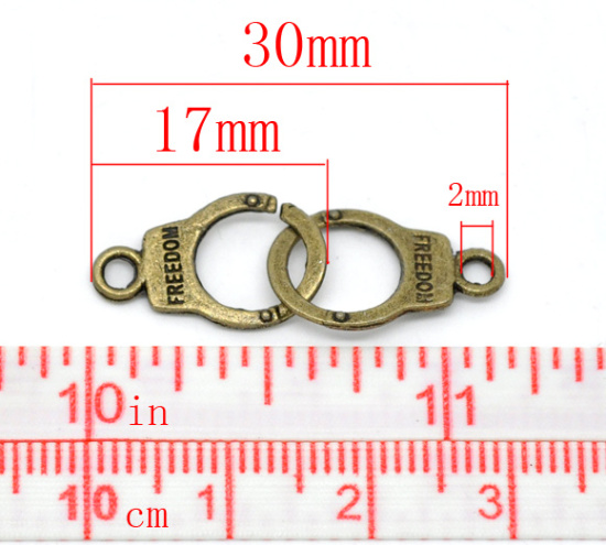 Bild von Bronzefarben "Freedom" Handschelle Charms Anhänger/Verbinder 17x10mm.Verkauft eine Packung mit 50