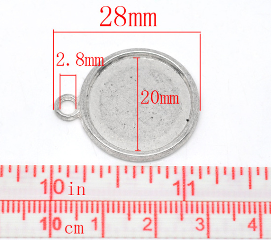 Image de Pendentif en Alliage de Zinc Rond Argent Vieilli (Convenable à Cabochon 20mm Dia.) 28mm x 24mm, 20 PCs