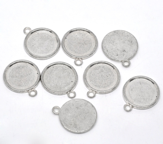 Image de Pendentif en Alliage de Zinc Rond Argent Vieilli (Convenable à Cabochon 20mm Dia.) 28mm x 24mm, 20 PCs