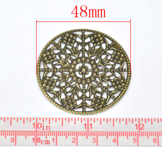 Bild von Filigran Verbinder Verzierung Rund Antik Bronze Blumen Hohl 4.8cm x 4.8cm, 5 Stück