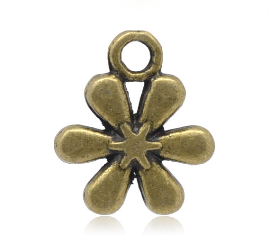 Bild von Bronzefarben Blume Muster Charms Anhänger 13x11mm.Verkauft eine Packung mit 50