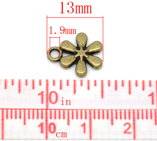 Bild von Bronzefarben Blume Muster Charms Anhänger 13x11mm.Verkauft eine Packung mit 50