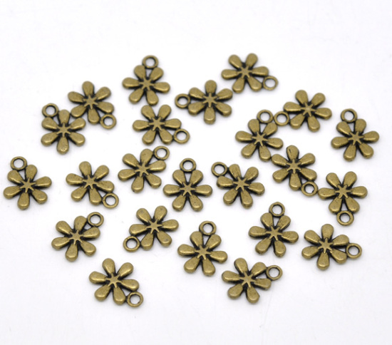Bild von Bronzefarben Blume Muster Charms Anhänger 13x11mm.Verkauft eine Packung mit 50