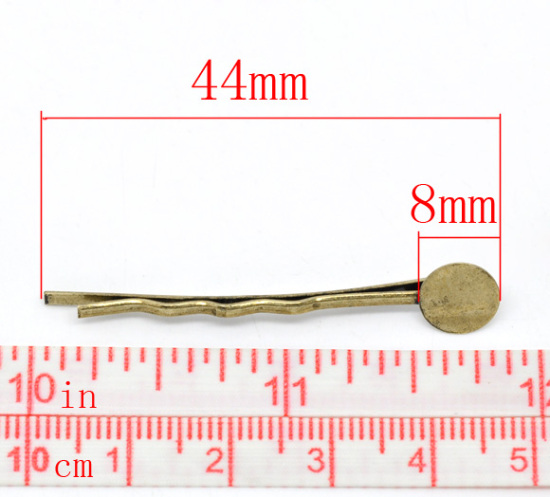 Picture of Iron Based Alloy Bobby Pins Hair Grips Clips Curved Antique Bronze (Fits 8mm Dia.) 44mm x 1.5mm, 100 PCs