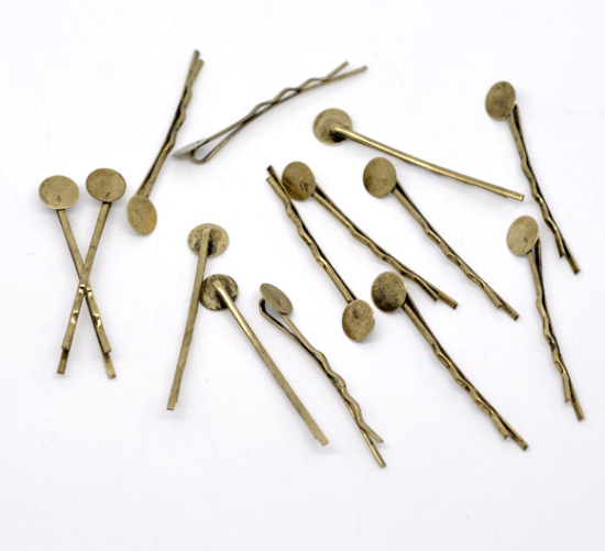 Picture of Iron Based Alloy Bobby Pins Hair Grips Clips Curved Antique Bronze (Fits 8mm Dia.) 44mm x 1.5mm, 100 PCs