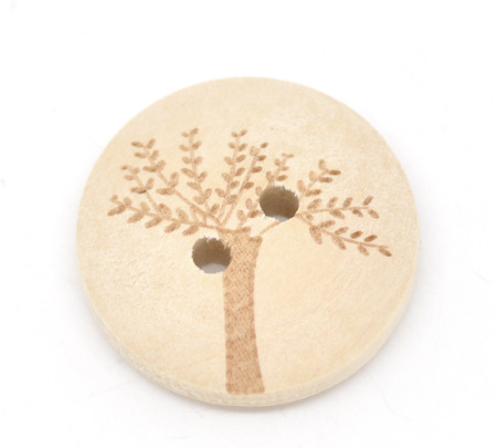 Picture of Wood Sewing Buttons Scrapbooking 2 Holes Round Natural Tree