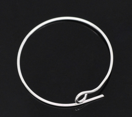 Iron Based Alloy Wine Glass Charm Hoops Circle Ring Silver Plated 25mm(1") Dia, 200 PCs