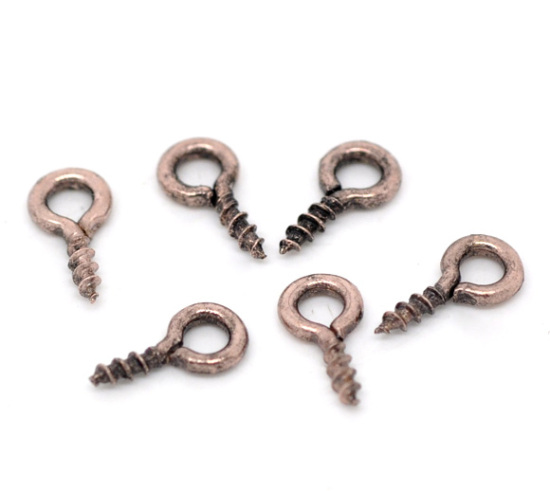 Picture of Copper Tone Screw Eyes Bails Top Drilled Findings 8x4mm, sold per packet of 1000