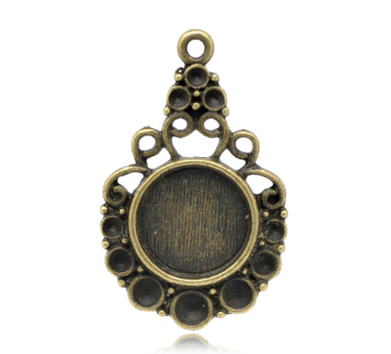 Immagine di Lega di Zinco Charm Ciondoli Tondo Tono del Bronzo Basi per Cabochon Addetti 12mm 3.3cm x 21mm, 20 Pz