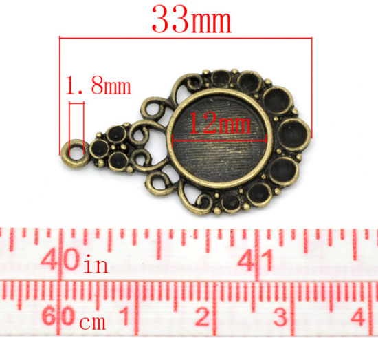 Immagine di Lega di Zinco Charm Ciondoli Tondo Tono del Bronzo Basi per Cabochon Addetti 12mm 3.3cm x 21mm, 20 Pz