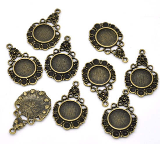Immagine di Lega di Zinco Charm Ciondoli Tondo Tono del Bronzo Basi per Cabochon Addetti 12mm 3.3cm x 21mm, 20 Pz