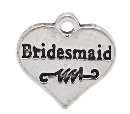 Изображение Подвески “Сердце” 17mm x 16mm Нарезные С Надписью "Bridesmaid" Античное Серебро, проданные 20 шт