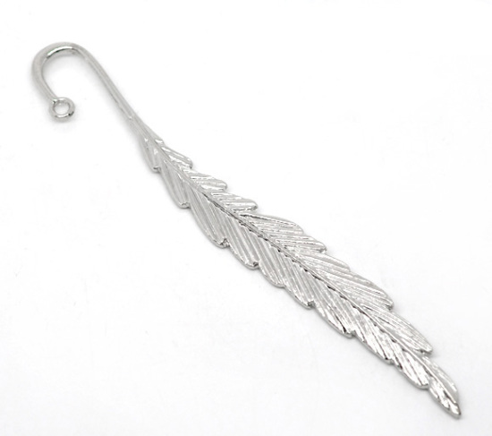 Picture of Silver Tone Feather Charm Bookmarks 12cm(4-3/4"), sold per packet of 5