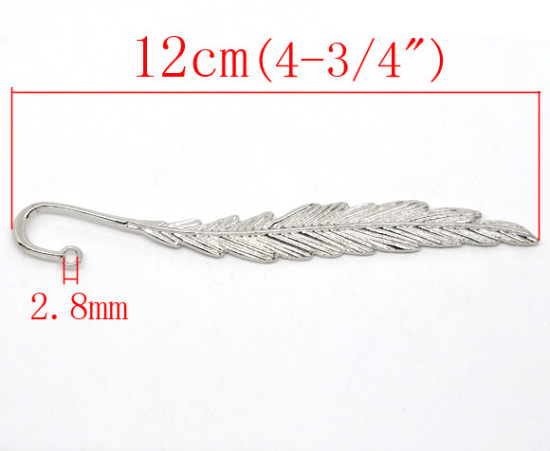 Picture of Silver Tone Feather Charm Bookmarks 12cm(4-3/4"), sold per packet of 5