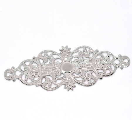 Image de Connecteurs de Bijoux Estampe en Filigrane Creux en Alliage de Fer Vigne de Fleurs Gravé Argent Mat 61mm x 24mm, 50 Pcs