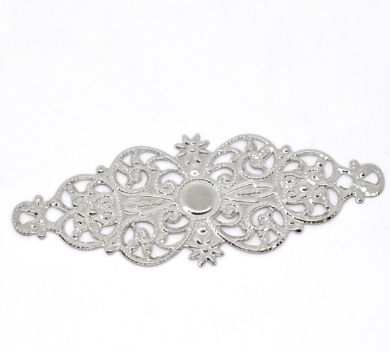 Imagen de Conectores Filigrana Estampación Aleación de Flor de vid yTono de Plata Hueco 61mm(2 3/8") x 24mm(1"), 50 Unidades