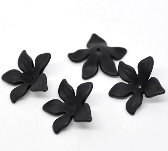 Image de Perles en Acrylique Lucite Fleur de Lis Noir Givré 28mm x 7mm, Taille de Trou: 1.3mm, 80 PCs