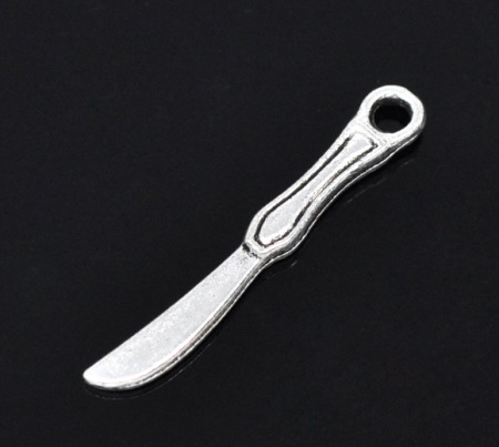 Imagen de Colgantes Aleación del Metal Del Zinc de Cuchillo Plata Antigua Rhinestone 25.0mm x 4.0mm, 100 Unidades 