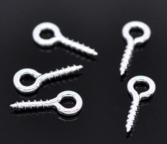 Picture of Silver Plated Screw Eyes Bails Top Drilled Findings 10x4mm, sold per packet of 1000
