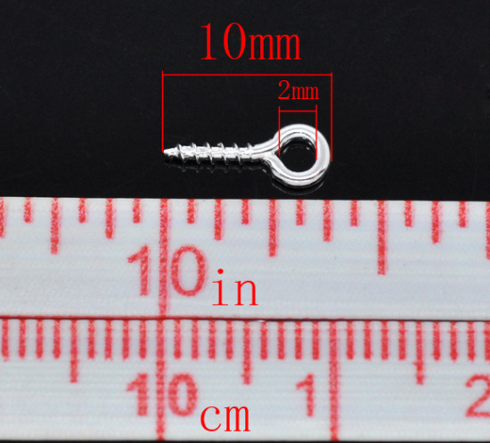 Picture of Silver Plated Screw Eyes Bails Top Drilled Findings 10x4mm, sold per packet of 1000