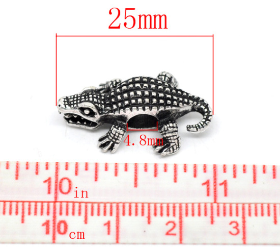 Изображение Бусины-разделитель 25mm x 16mm，“крокодил ” ，Античное Серебро，Годные для пандора，Проданные 10 шт/уп
