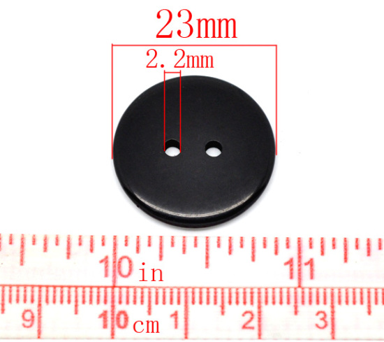 Picture of Resin Sewing Buttons Scrapbooking 2 Holes Round Black 23mm( 7/8") Dia, 50 PCs