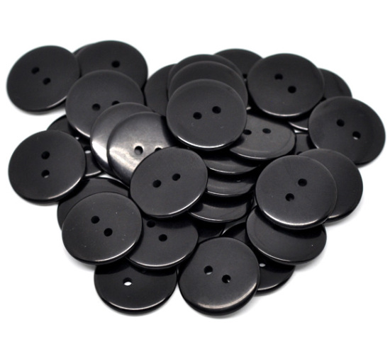 Picture of Resin Sewing Buttons Scrapbooking 2 Holes Round Black 23mm( 7/8") Dia, 50 PCs