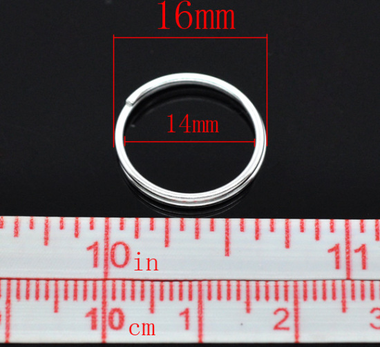 Bild von 100 Stück 16mm D., 1mm(18 Gauge) Eisenlegierung Spaltring Doppelt Sprungringe für die Schmuckherstellung Versilbert Rund
