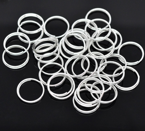 Bild von 100 Stück 16mm D., 1mm(18 Gauge) Eisenlegierung Spaltring Doppelt Sprungringe für die Schmuckherstellung Versilbert Rund