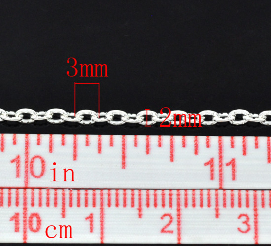 Picture of Iron Based Alloy Textured Link Cable Chain Findings Silver Plated 3x2mm(1/8"x1/8"), 10 M