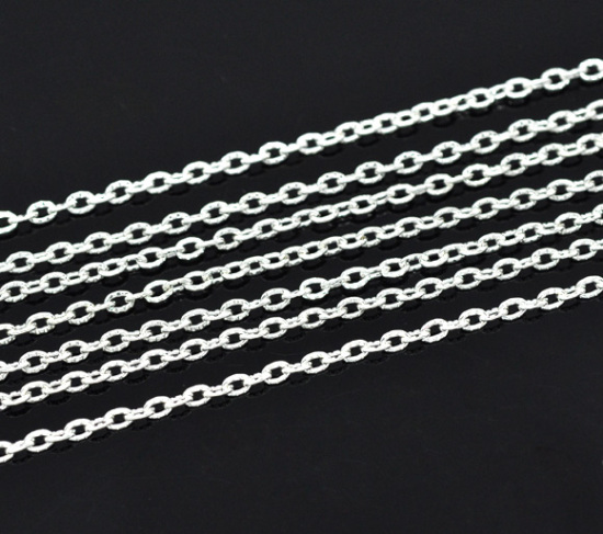 Picture of Iron Based Alloy Textured Link Cable Chain Findings Silver Plated 3x2mm(1/8"x1/8"), 10 M