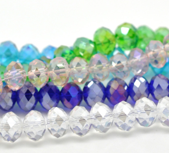 Picture of Crystal Glass Loose Beads Round Mixed AB Color Transparent Faceted About 8mm Dia, Hole: Approx 1mm, 42cm long, 5 Strands (Approx 72 PCs/Strand)