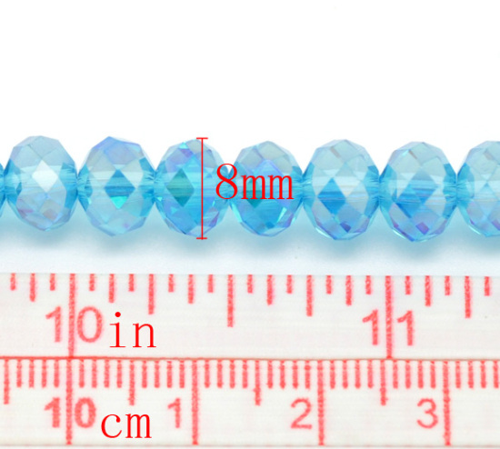 クリスタルガラスビーズ フラットラウンド 混合色 ABカラー 透明 ファセット・カット 約 8mm直径、 穴：約 1mm、 42cm長さ、 5 連 （約 72PCS /一連） の画像