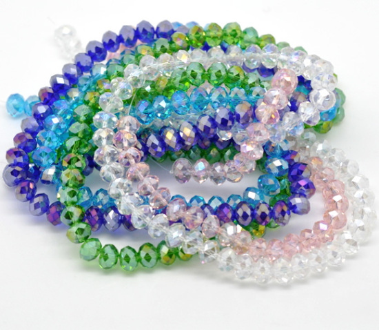 Picture of Crystal Glass Loose Beads Round Mixed AB Color Transparent Faceted About 8mm Dia, Hole: Approx 1mm, 42cm long, 5 Strands (Approx 72 PCs/Strand)
