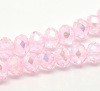 Picture of 2 Strands (Approx 72 PCs/Strand) Glass Beads For DIY Jewelry Making Abacus Light Pink AB Rainbow Color Transparent Faceted About 8mm Dia, Hole: Approx 1mm, 42cm(16 4/8") long