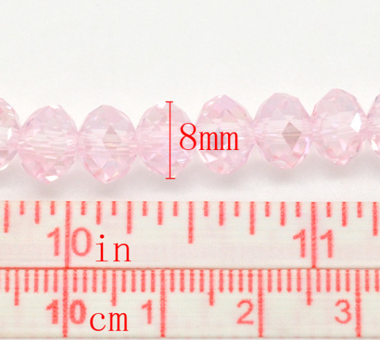 Imagen de 2 Sartas (Aprox 72 Unidades/Sarta) Vidrio Cuentas Para Hacer Joyas De Bricolaje Ábaco, Color rosa AB Color Facetas Transparente Aprox 8mm Diámetro, Agujero: Aprox 1mm, 42cm longitud