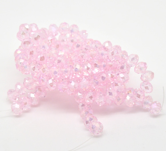 Imagen de 2 Sartas (Aprox 72 Unidades/Sarta) Vidrio Cuentas Para Hacer Joyas De Bricolaje Ábaco, Color rosa AB Color Facetas Transparente Aprox 8mm Diámetro, Agujero: Aprox 1mm, 42cm longitud